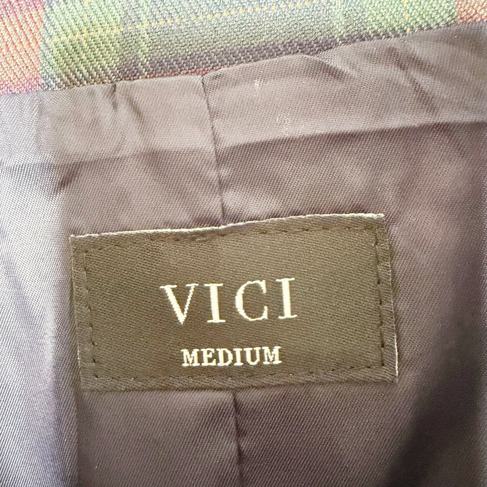Women's VICI Plaid Double-Breasted Jettie Blazer M Blue Red - Picture 5 of 6